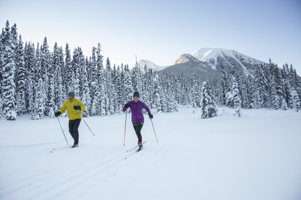 Winter Cross Country Skiing on the Great Divide Trail in Lake Louise. Photo by Noel Hendrickson